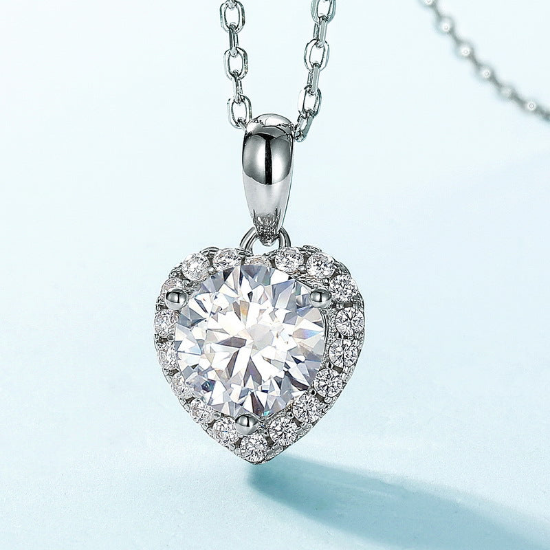 S925 Sterling Silver Moissanite Heart Pendant Necklace
