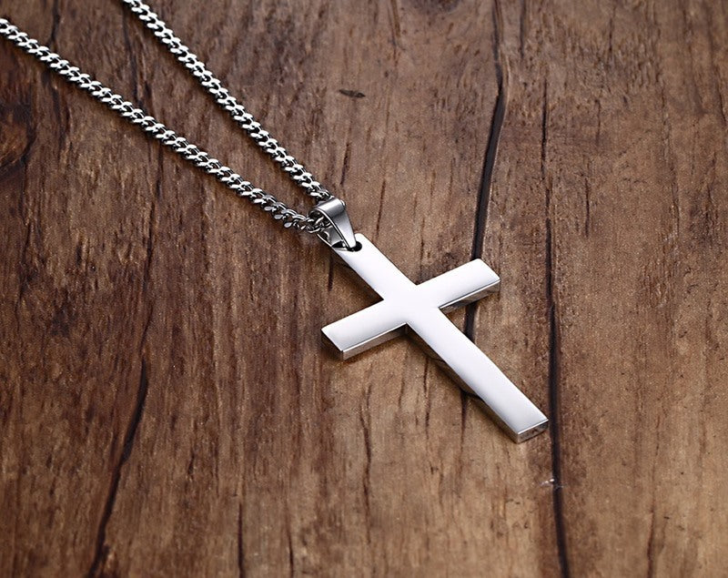 Stainless Steel Cross Pendant Gold Sweater Necklace Men