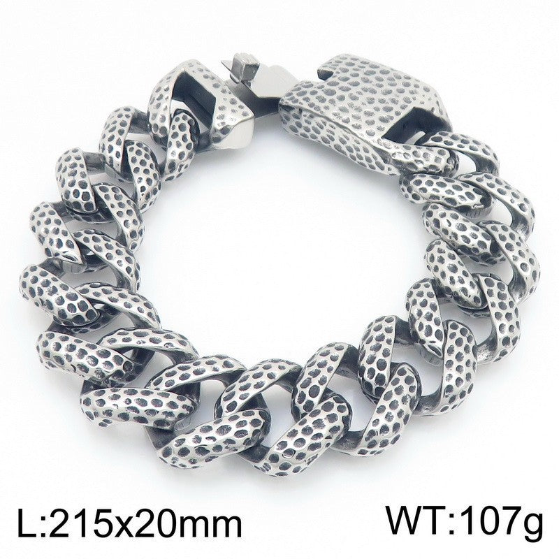 20mm Wide Hammer Pattern Cuban Chain Heavy Industry Street Texture Stainless Steel Men's Bracelet