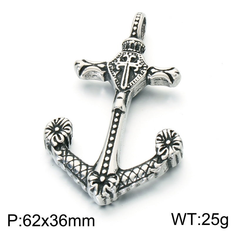 Vintage Celtic Carved Cross Anchor Necklace Iris Anchor Skull Stainless Steel Men's Pendant