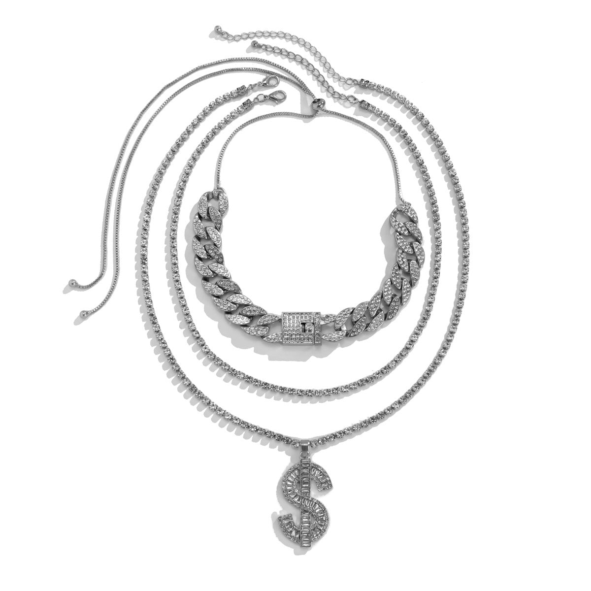 Planderful Vienna Verve Cuban Link Pendant Necklace With Zircon Full Sparkle For Women Adjustable
