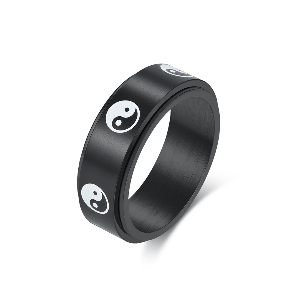 Planderful Tai Chi Diagram Ring Titanium Steel For Men Unisex Jewelry Autumn Chinese Style