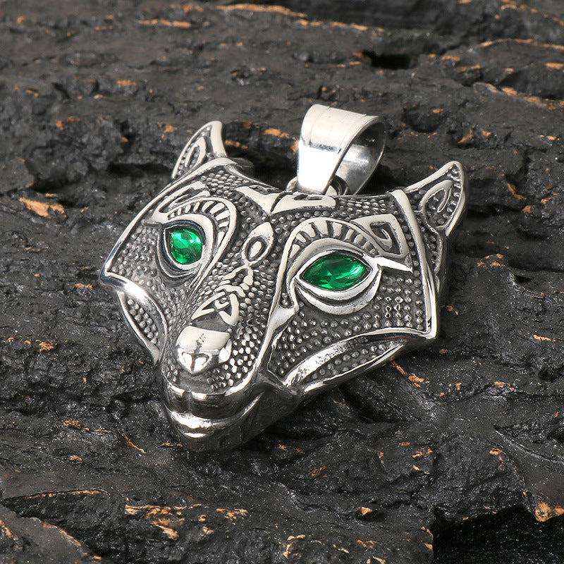Planderful Viking Wolf Pendant For Men Green Eyed Celtic
