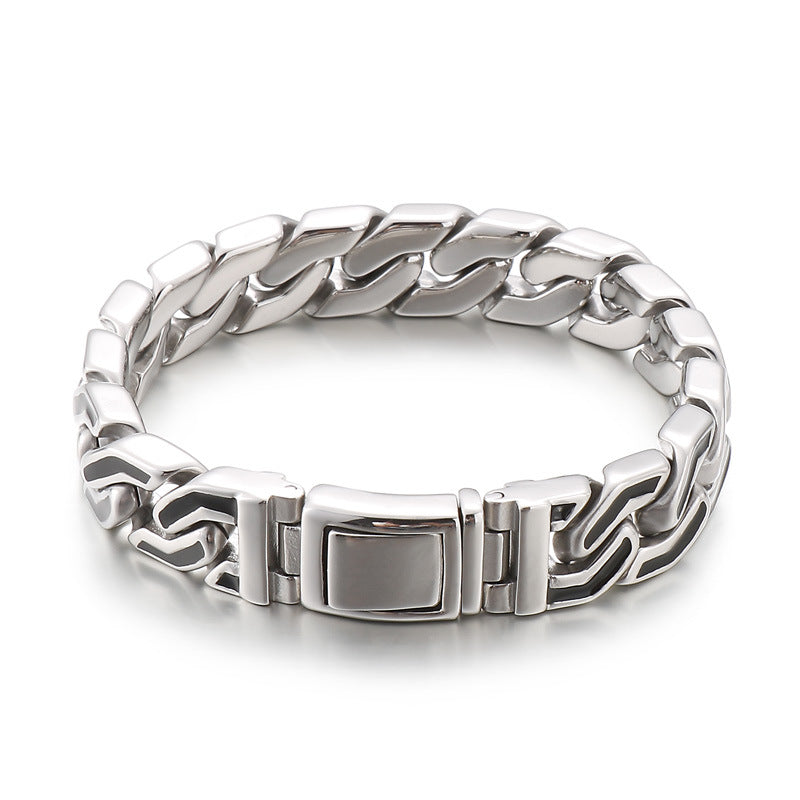 Stainless Steel – Black Striped Punk Wind Titanium Steel Men's Bracelet