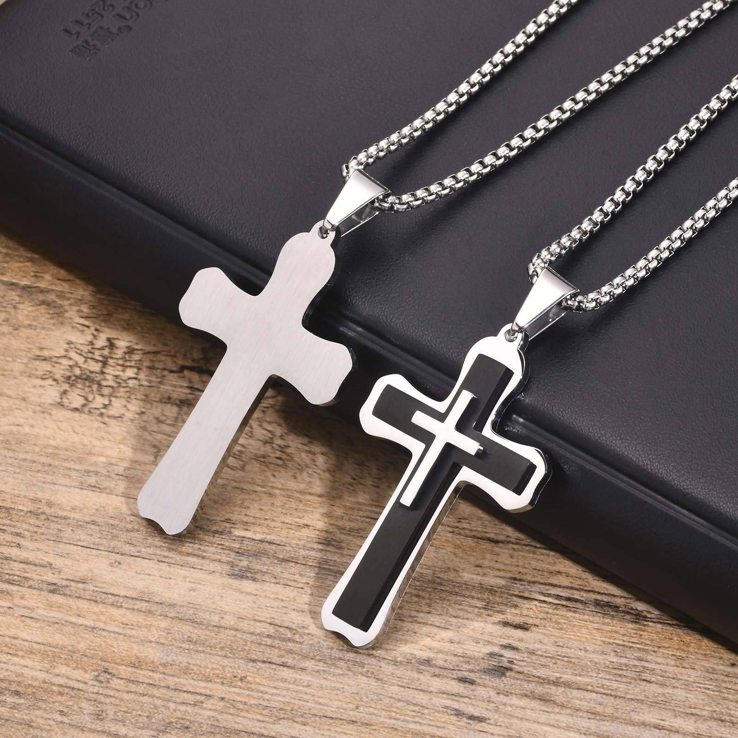 Necklaces Men's Triple Cross Pendant Necklace Stainless Steel Jewelry Wholesale