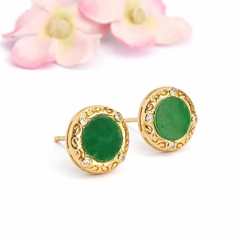 Green Jadeite 925 Silver Stud Earrings