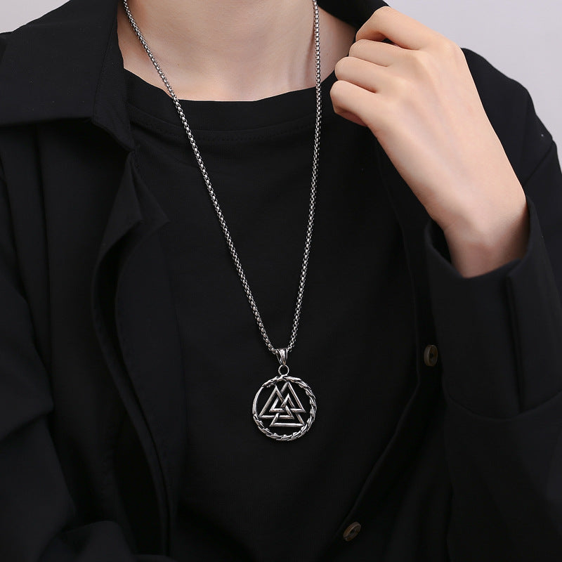 Steel Necklace – Vintage Ouroboros Triangle Rune Pendant For Men Stainless Steel Jewelry