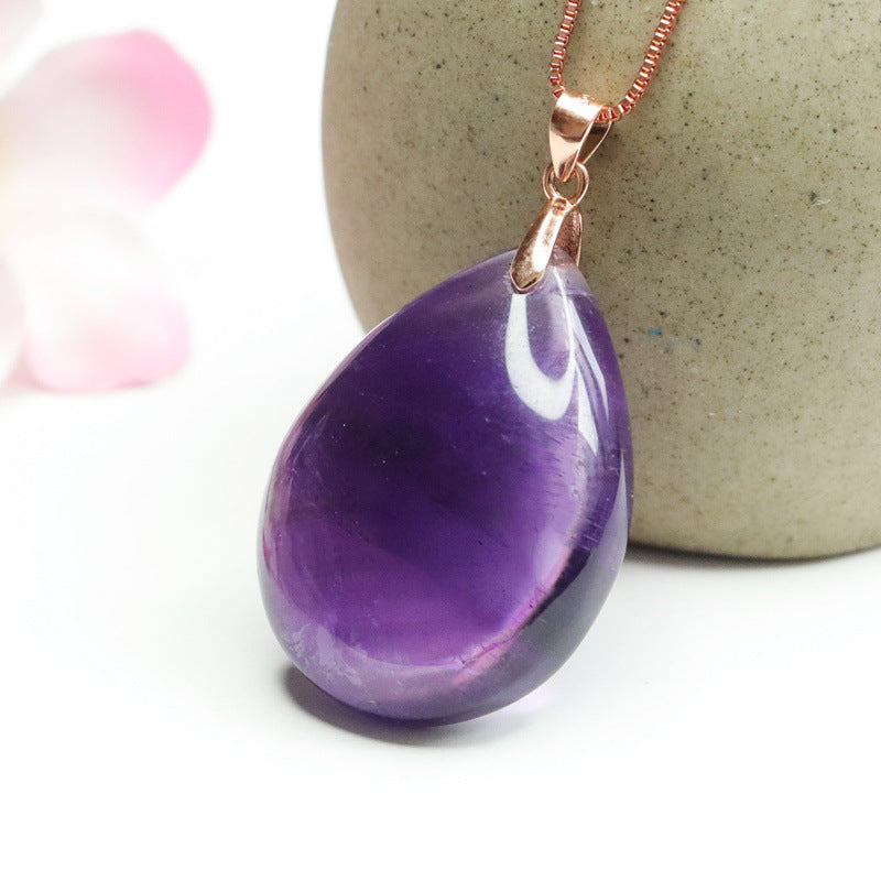 Amethyst Teardrop Silver Pendant — No Chain