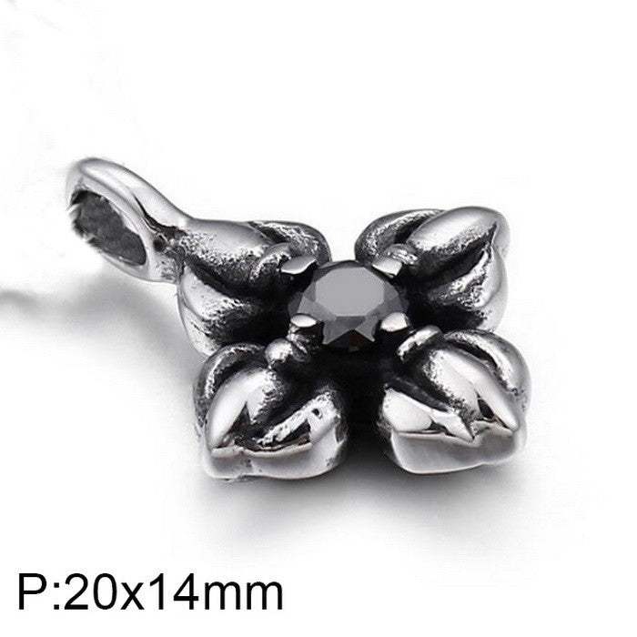 Planderful Vintage Cross Flower Mens Pendant Black Zircon