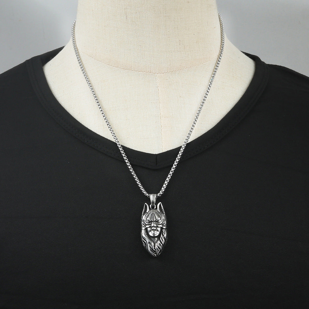 European And American Stainless Steel Indian Pendant Wolf Head Necklace