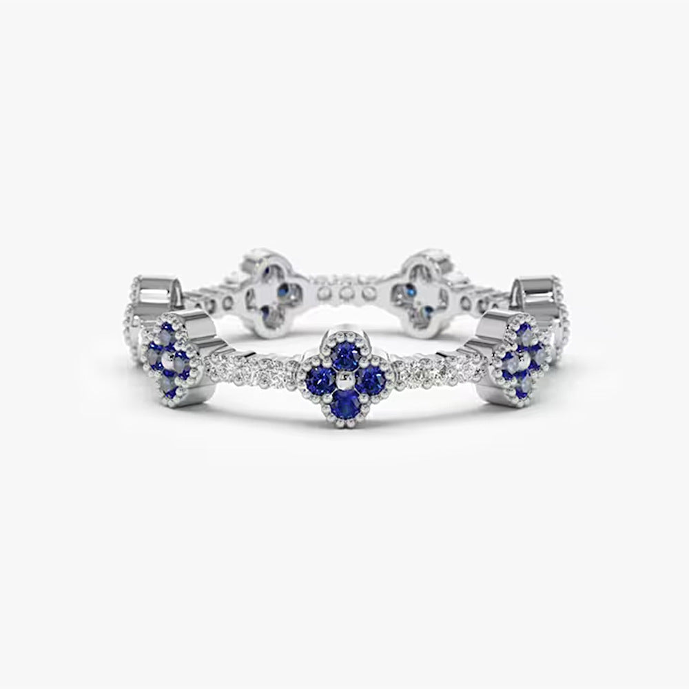 S925 Sterling Silver Zircon Four-Leaf Clover Ring Style Senior Stacked Ring