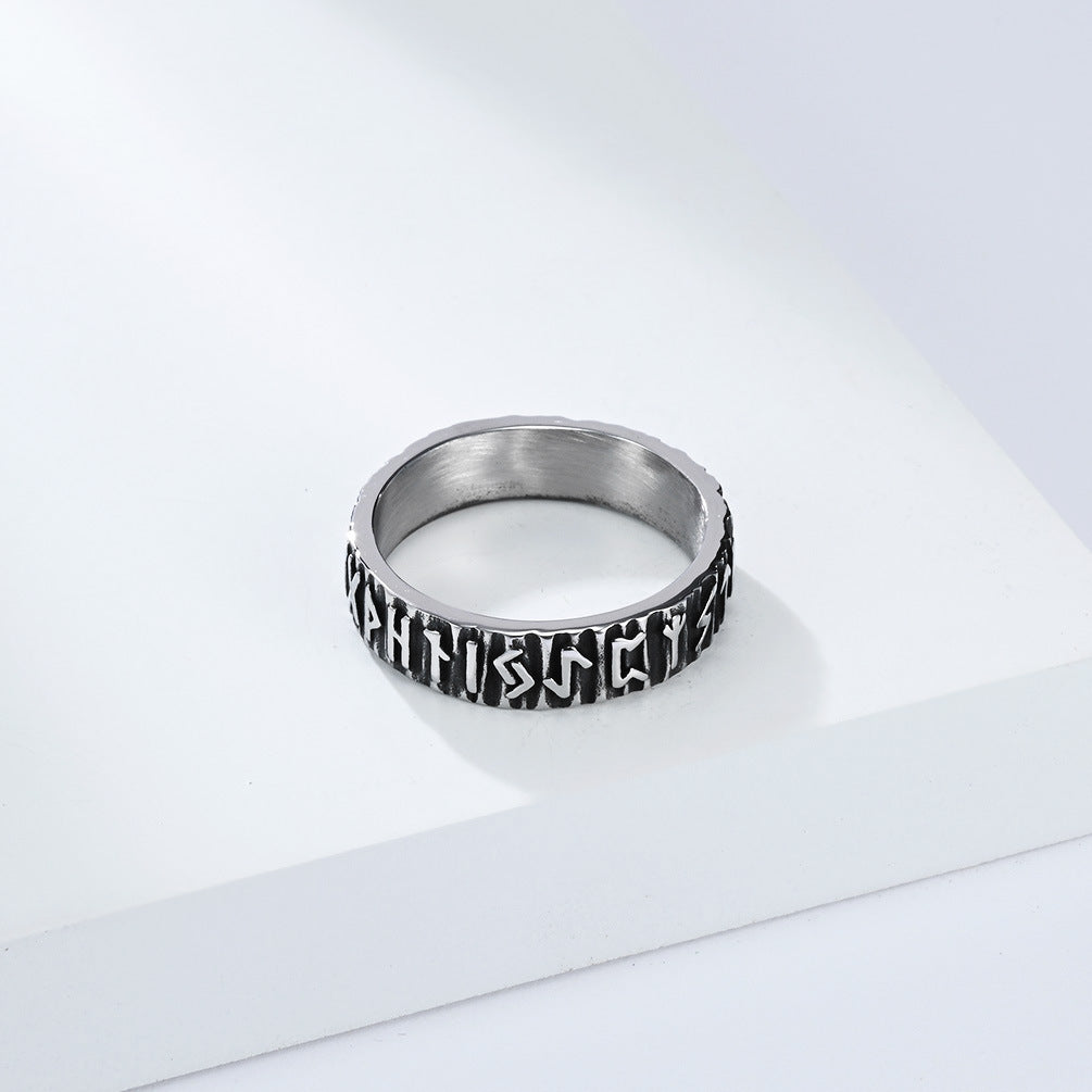 Planderful Nordic Viking Ring In Titanium Steel For Men With Luhn Text Engraving Size 7 To 13
