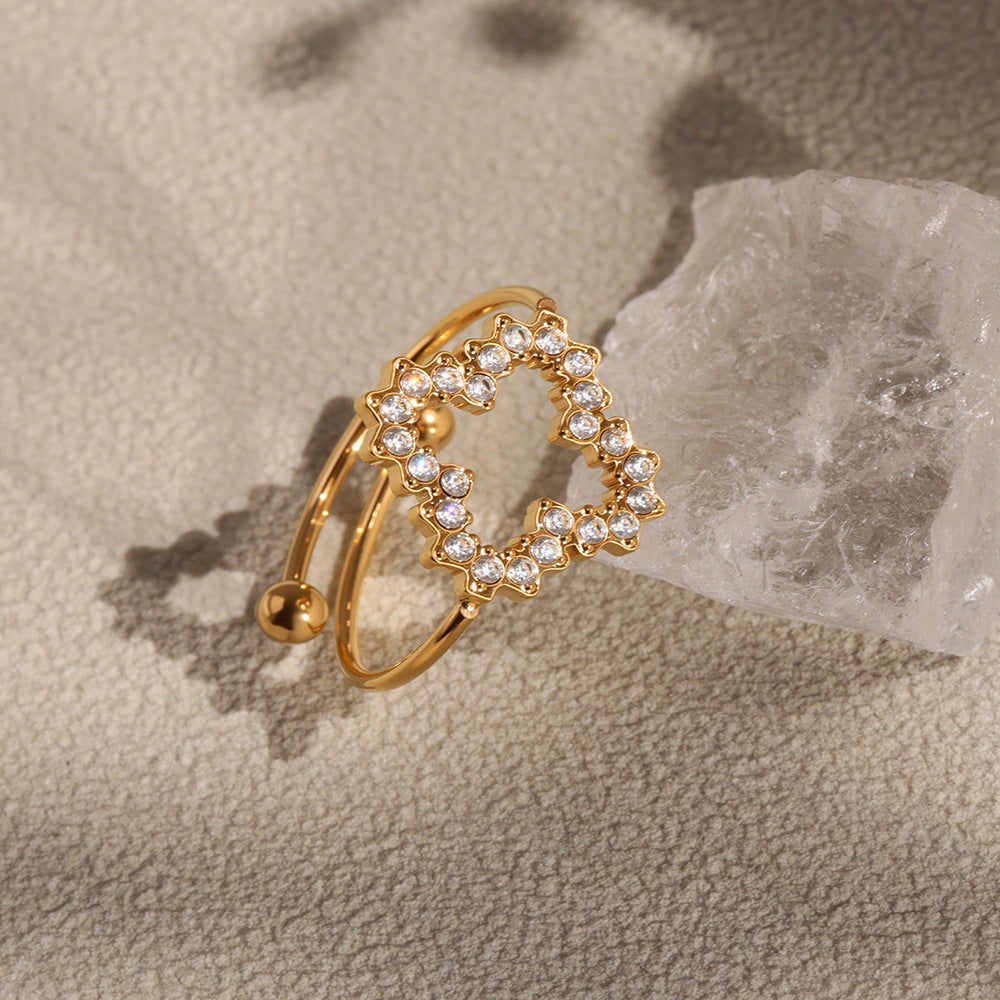 Planderful Zircon Four Leaf Flower Ring Elegant For Women