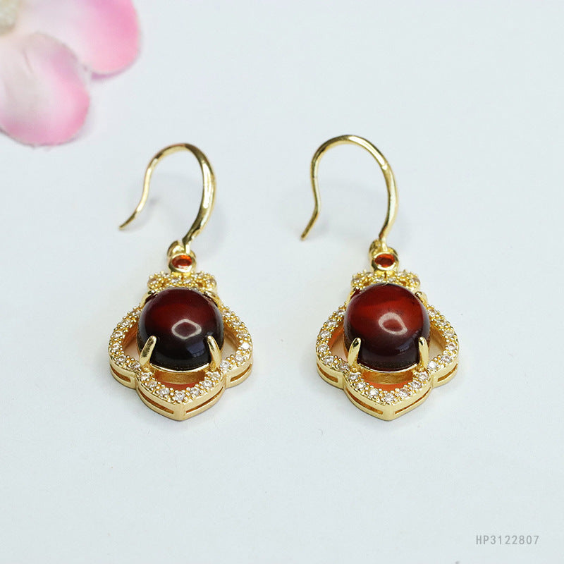 Blood Amber Floral Drop Earrings