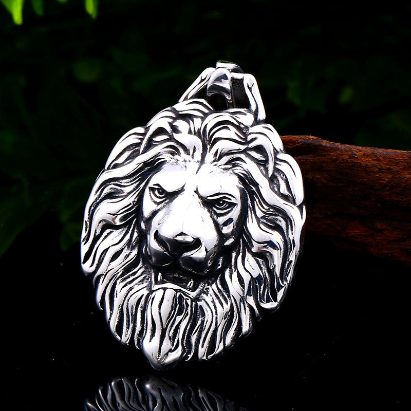Stainless Steel Retro Lion Pendant for Men - European and American Style Jewelry
