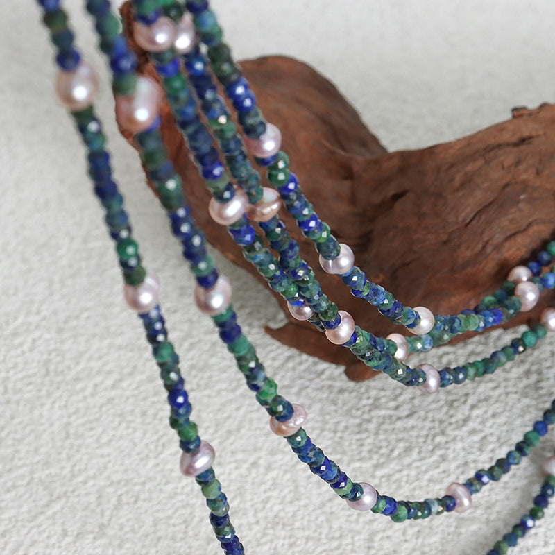 Phoenix Blue Freshwater Pearl Handmade Necklace with Delicate Collarbone Chain