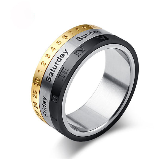 E-commerce Supply Titanium Steel Calendar Ring for Men