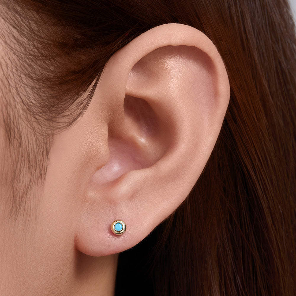 Planderful S925 Sterling Silver Turquoise Piercing Stud Earrings For Fashion Forward Women