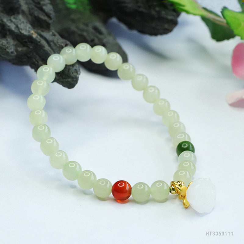 Qingshui Hetian Jade Lotus Charm Bracelet
