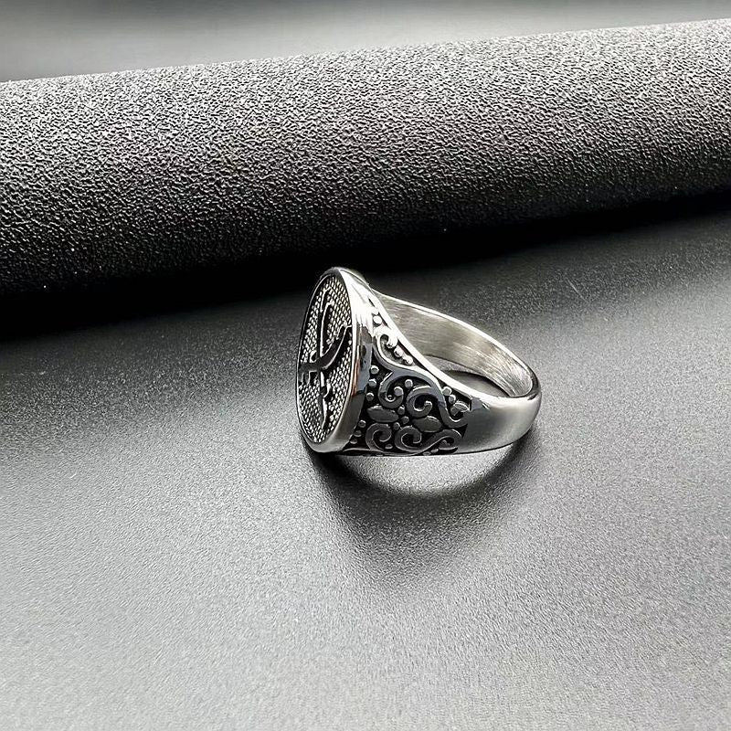 Planderful Everyday Genie Middle Eastern Vintage Punk Ring Stainless Steel Double Knife For Men