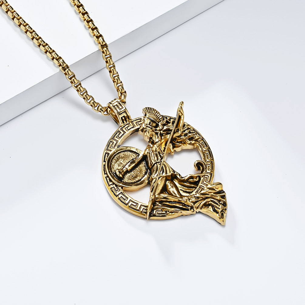 Planderful Greek Mythical Warrior Muse Durable Titanium Steel Necklace For Women Bold Minerva Pendant