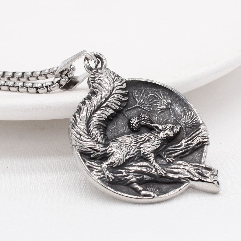 Retro Titanium Steel Pendant for Men - Simple European and American Squirrel Design