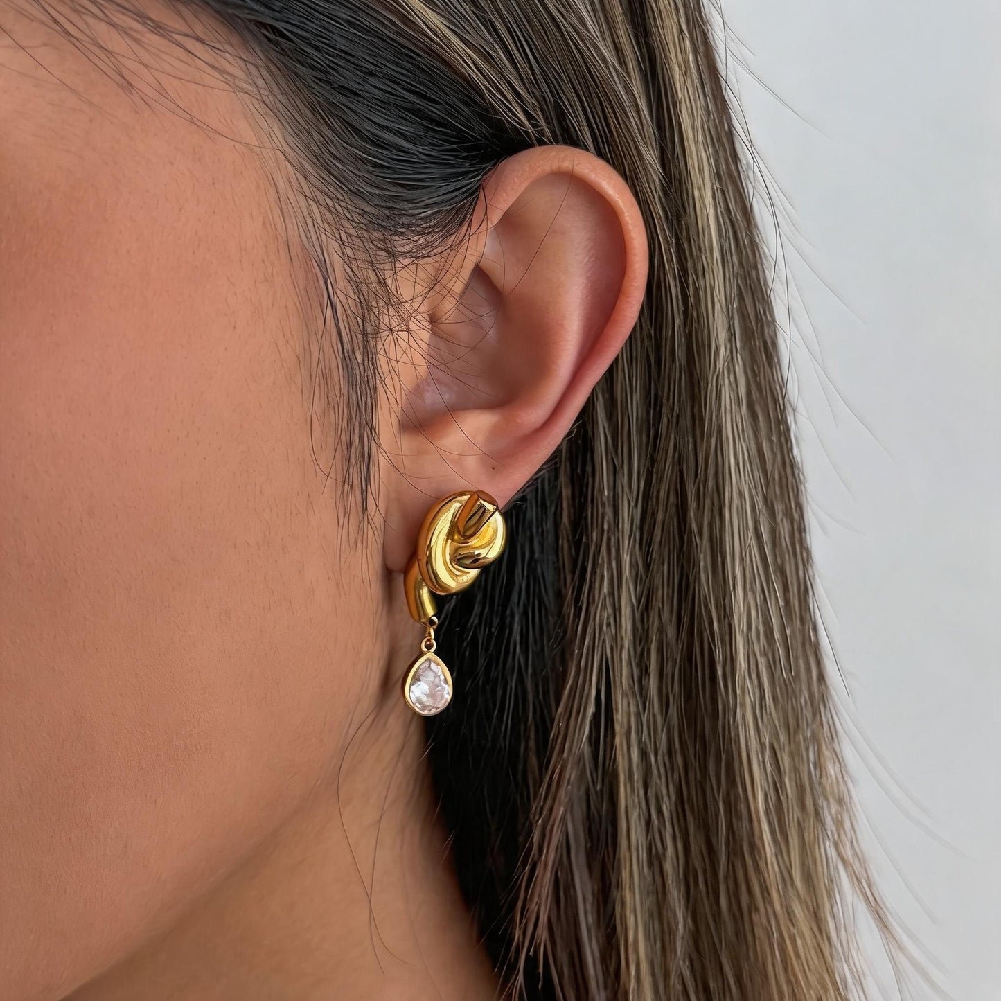 Planderful Vienna Verve Twisted Knotted Stainless Steel Stud Earrings With Waterdrop Zircon Statement For Women