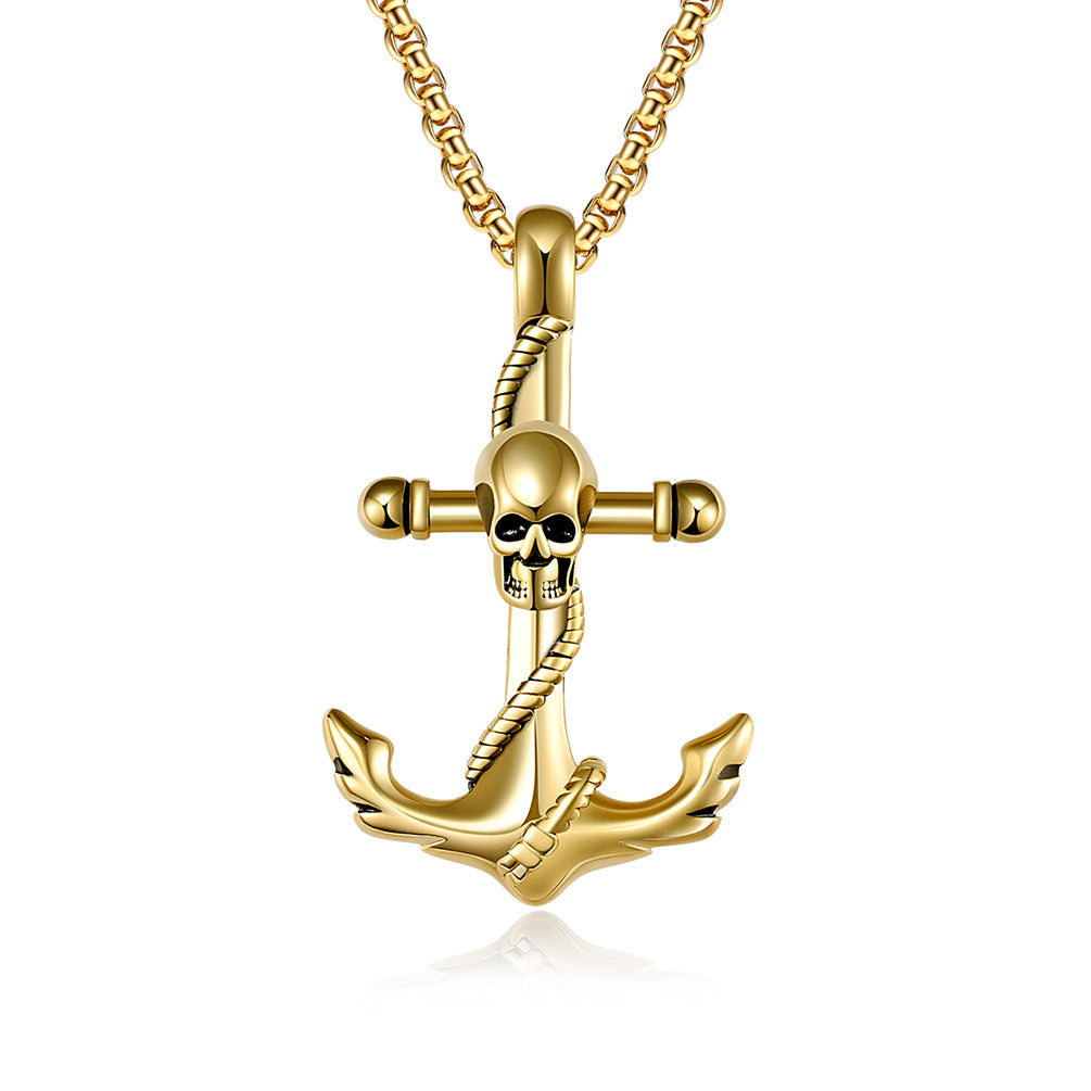 Stainless Steel Skull Head Anchor Necklace for Men Wholesale