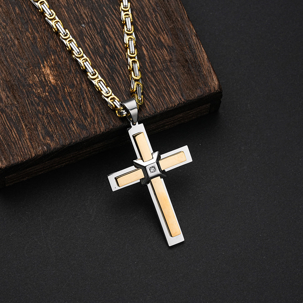 Mens 3D Cross Necklace Stainless Steel Zircon Inlay European American Fashion Retro Style By Planderful Everyday Genie