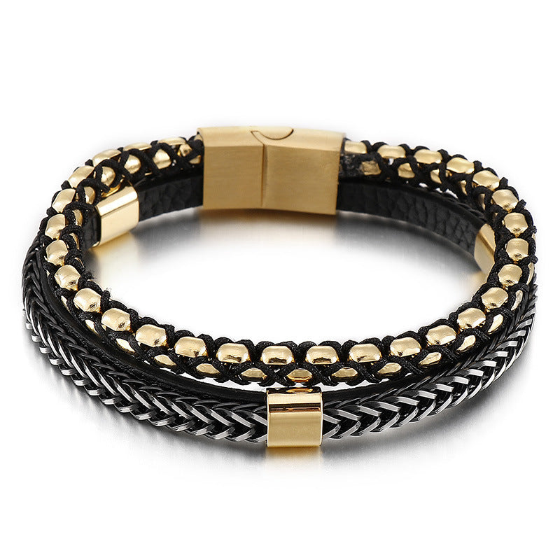 Planderful Mens Leather Rope Bracelet Magnet Buckle Classic