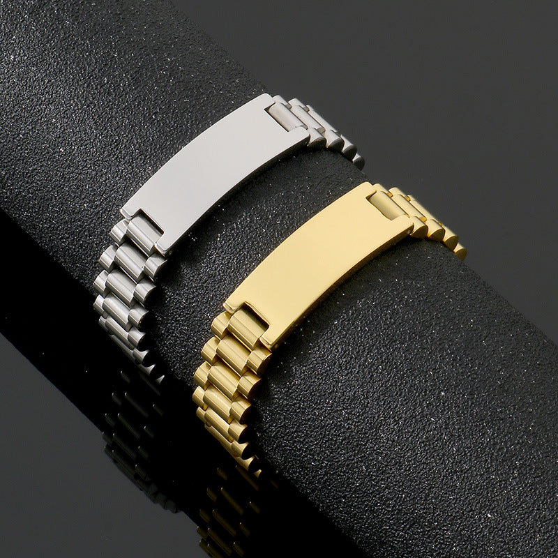 Planderful Mens Curved Stainless Steel Chain Bracelet