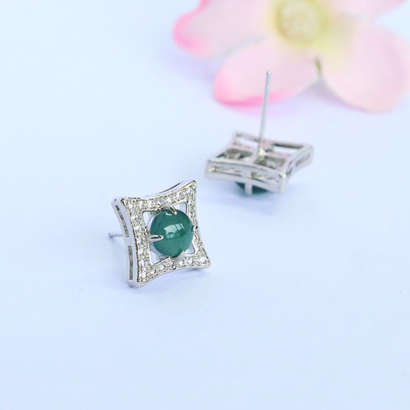Blue-Water Jadeite Four-Point Star Stud Earrings