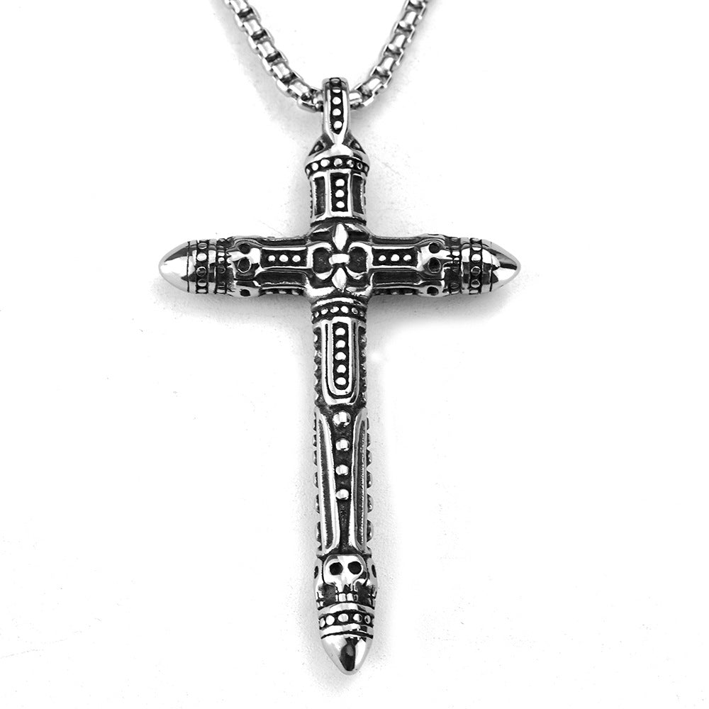 Vintage Men's Jewelry Stainless Steel Cross Pendant Necklace