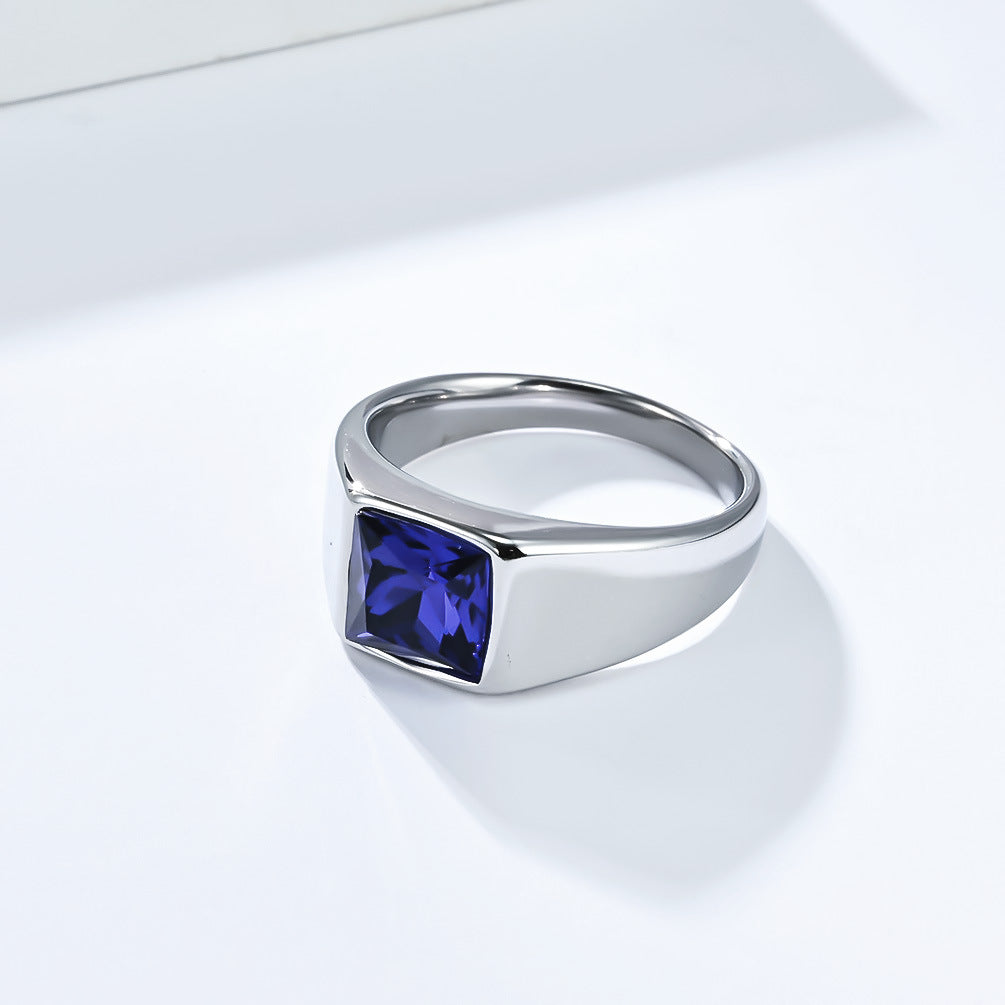 Planderful Mens Titanium Ring With Diamond Cut Glass Gem Durable Fashion Jewelry For Men Edition