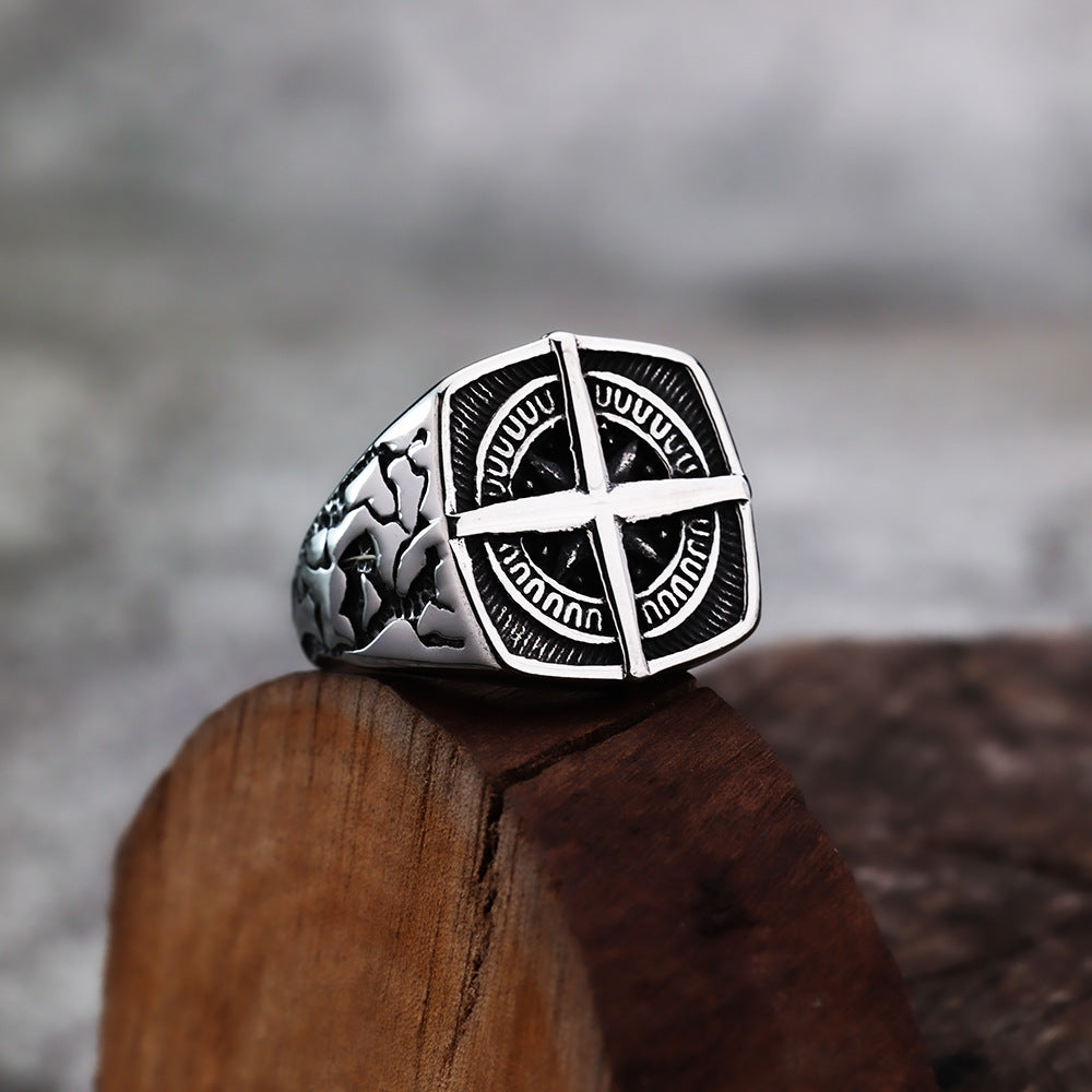 European And American Style Iron Cross Hexagram Men's Ring