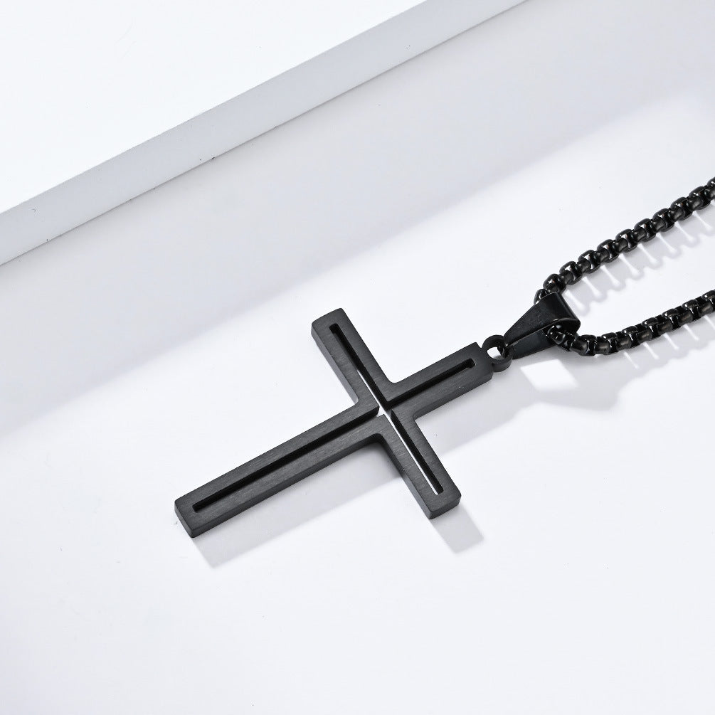 Cross-Border Simple Titanium Steel Cross Necklace for Men