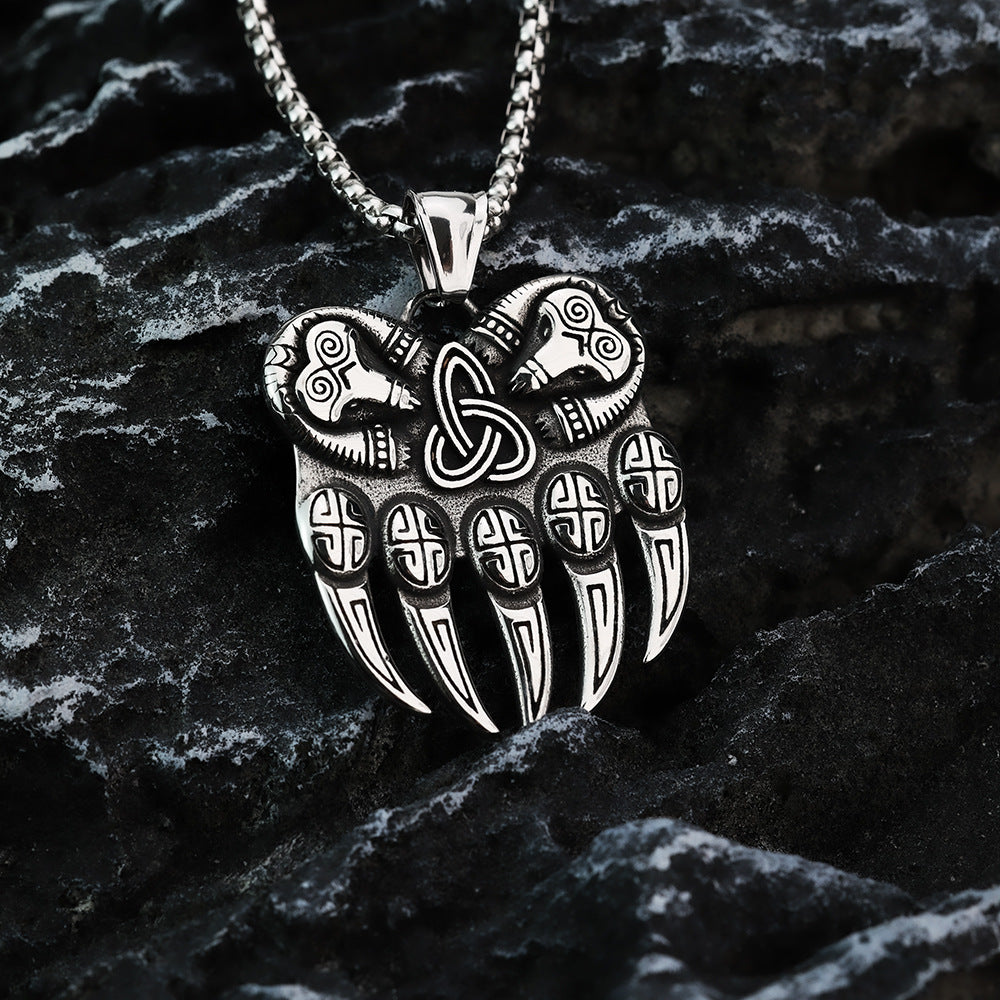 Vintage Nordic Men's Stainless Steel Viking Pendant Necklace