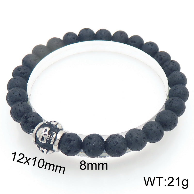Planderful Men Skull Beaded Elastic Bracelet Volcanic Stone