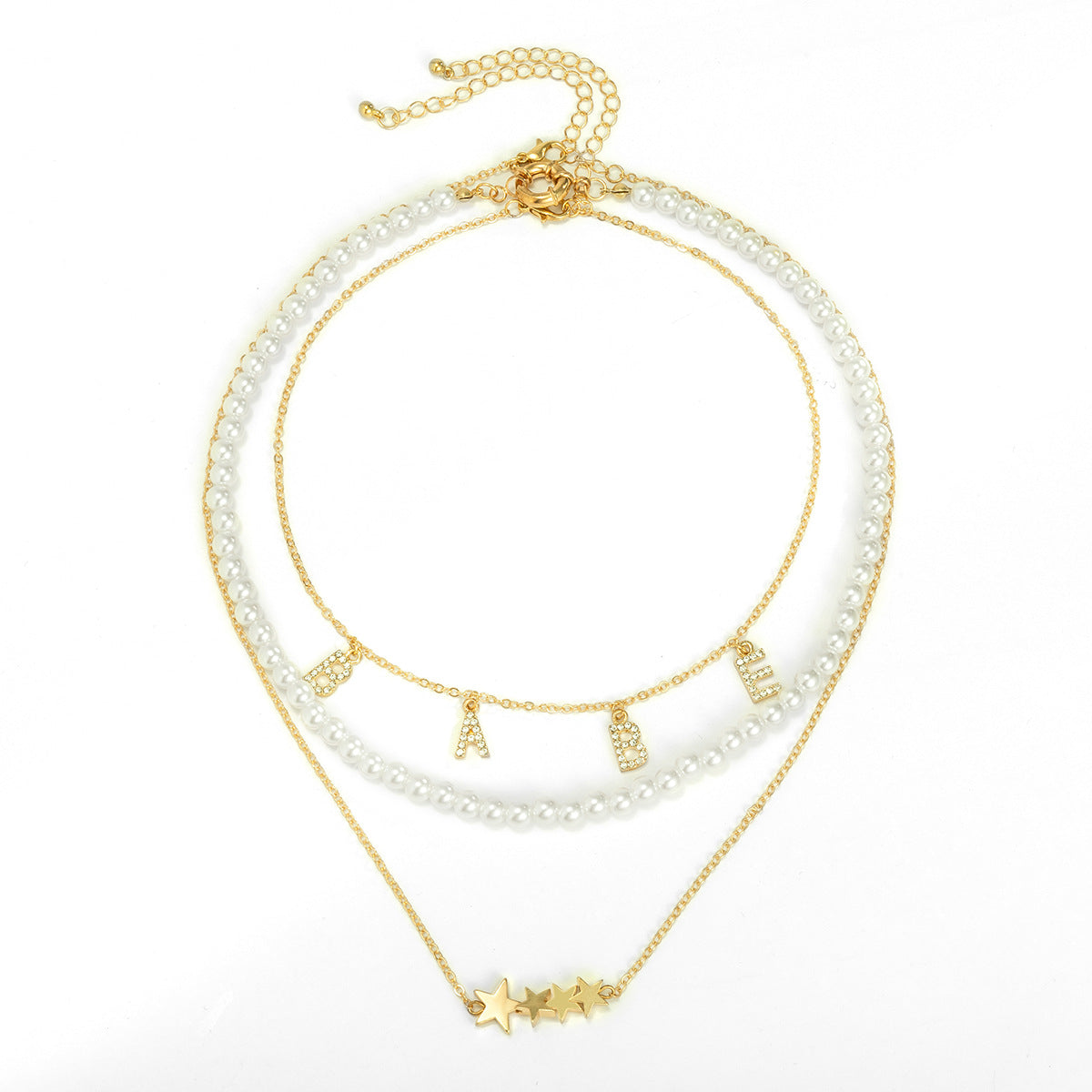 European and American Cross-border Jewelry, Stacking and Matching Star Letter Tassel Necklace, Full of Diamonds, Babe, Imitation Pearl Necklace for Women