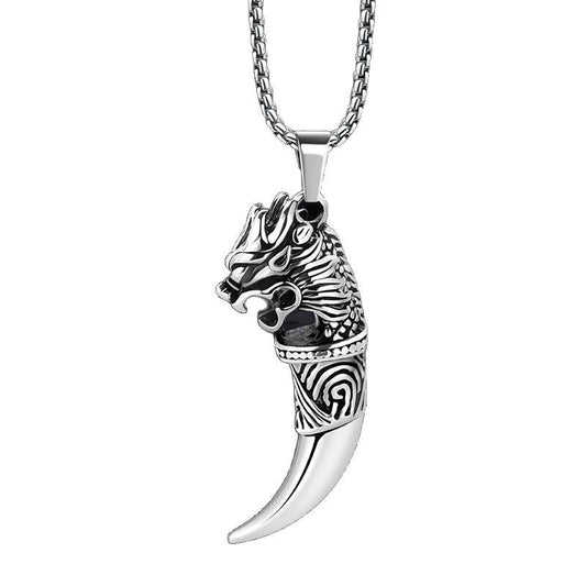 Planderful Wolf Tooth Pendant Necklace Stainless Steel