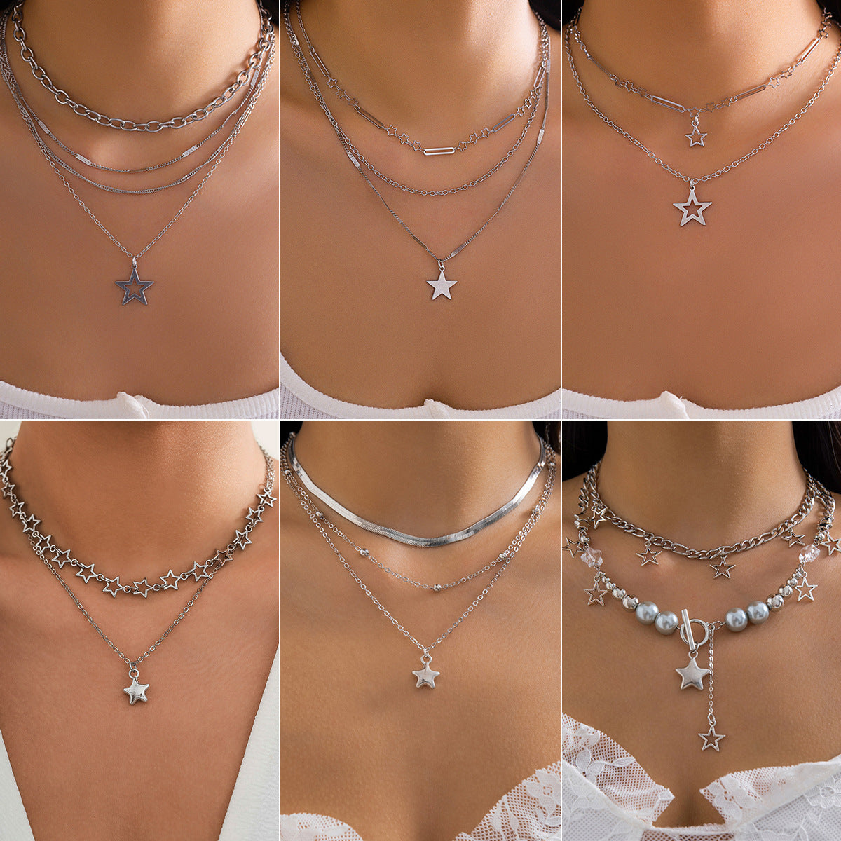 Vienna Verve Alloy Star Necklace and Thin Chain Set