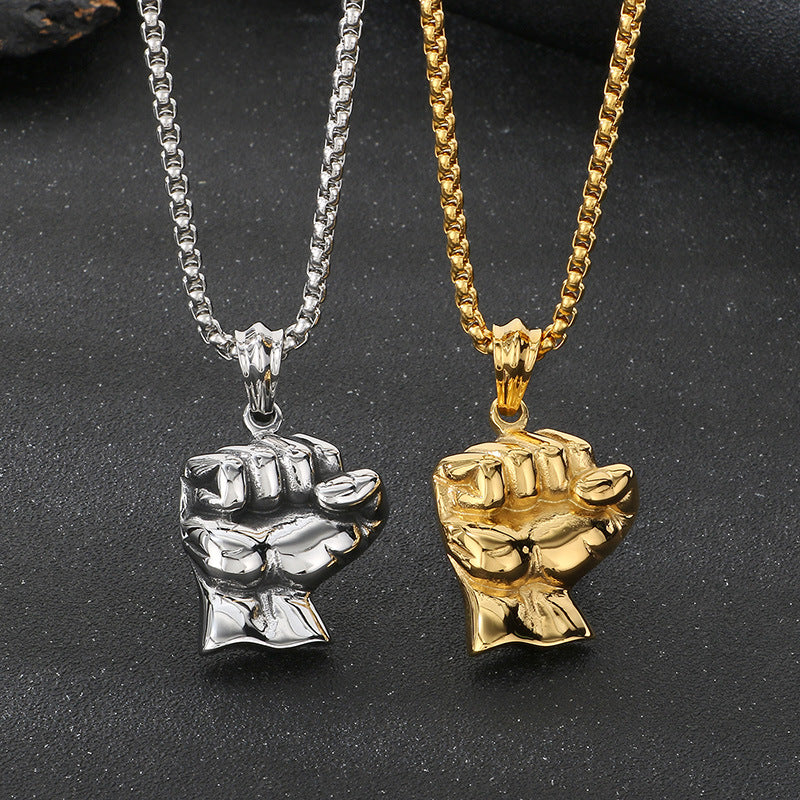 Planderful Retro Fist Pendant Titanium Steel Men Necklace