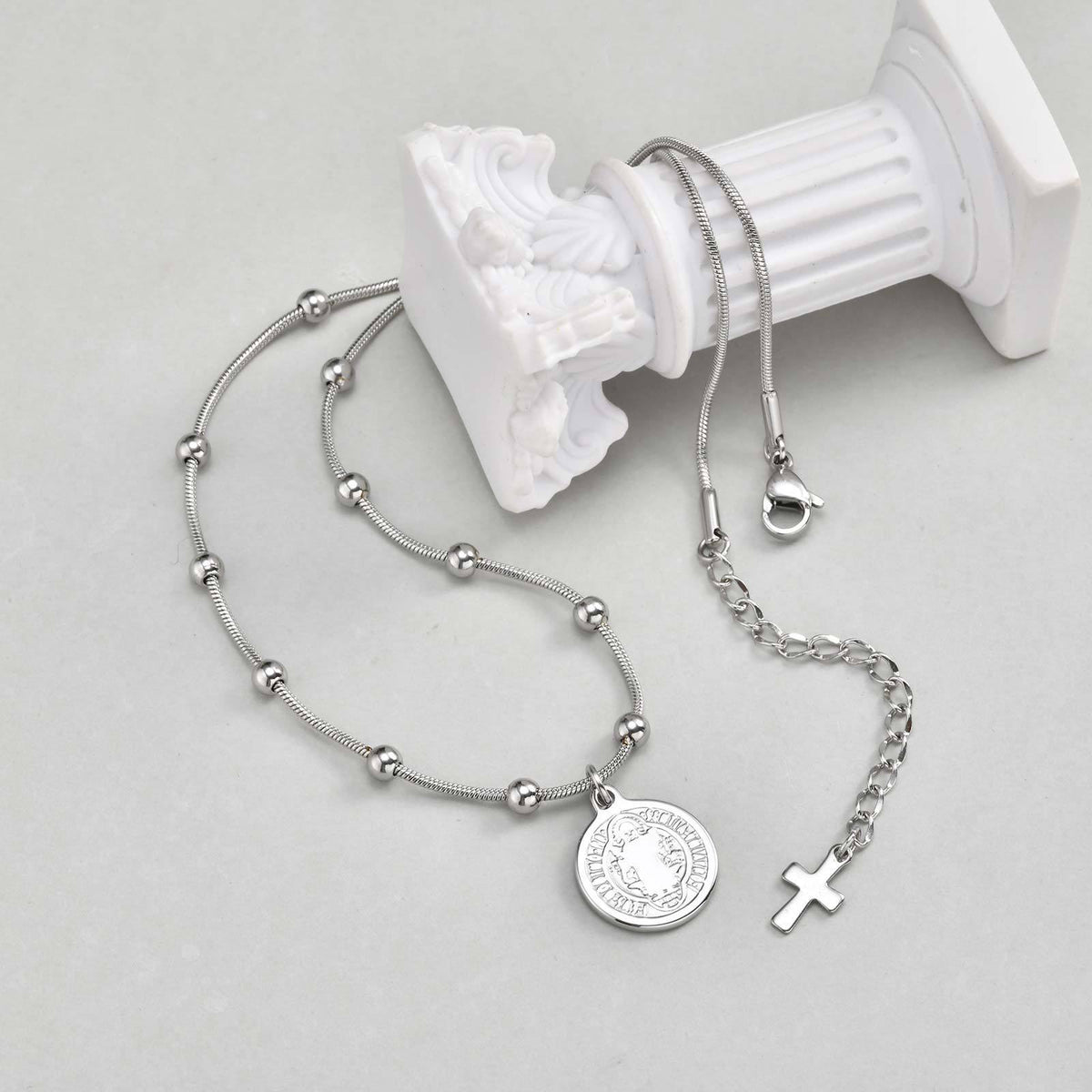 Stainless Steel Geometric Bead-Separated Snake Chain Necklace