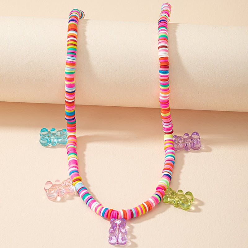 Colorful Bohemian Bear Pendant Necklace with Candy Colored Soft Pottery - Vienna Verve Collection