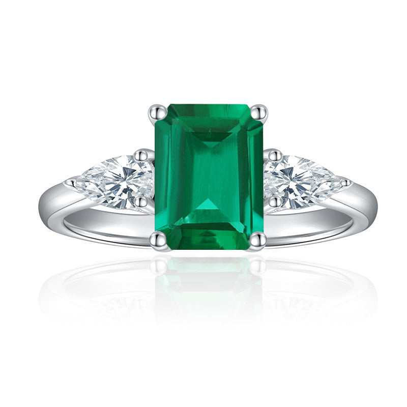 Simple 925 Silver Plated Platinum 2-Carat Lab Grown Emerald Ring