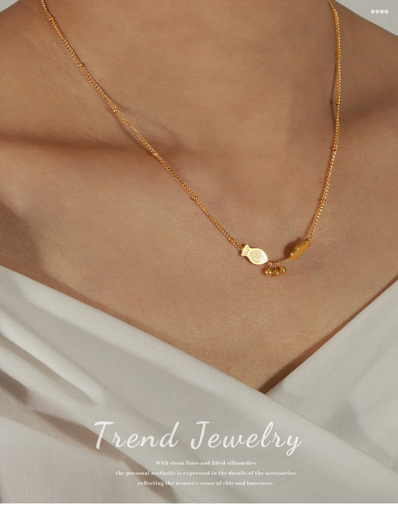 Pisces Bead Necklace with Koi Design - Chinese Style Titanium Steel Chain
