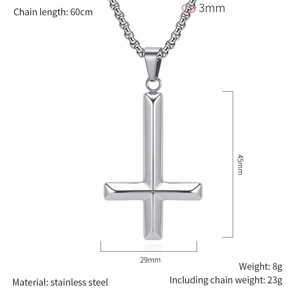 Planderful Inverted Cross Necklace For Men Titanium Steel Durable Pendant Bold Rebel Style
