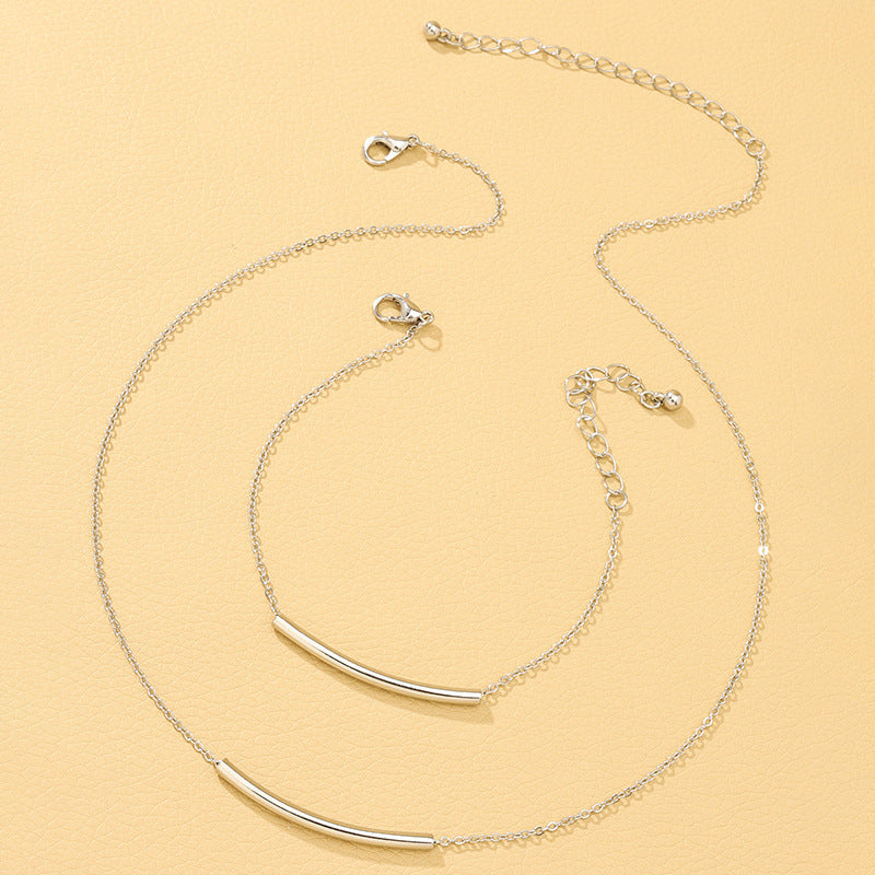 Chic Metal Tube Bracelet and Necklace Set - Vienna Verve Collection