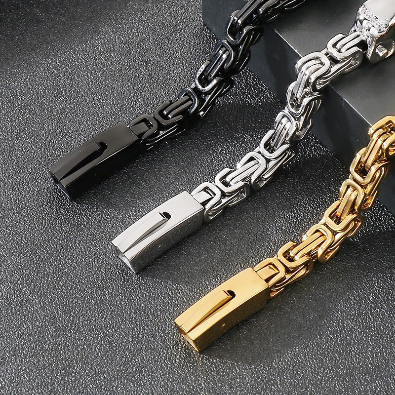 Planderful Titanium Skull Imperial Chain Mens Bracelet
