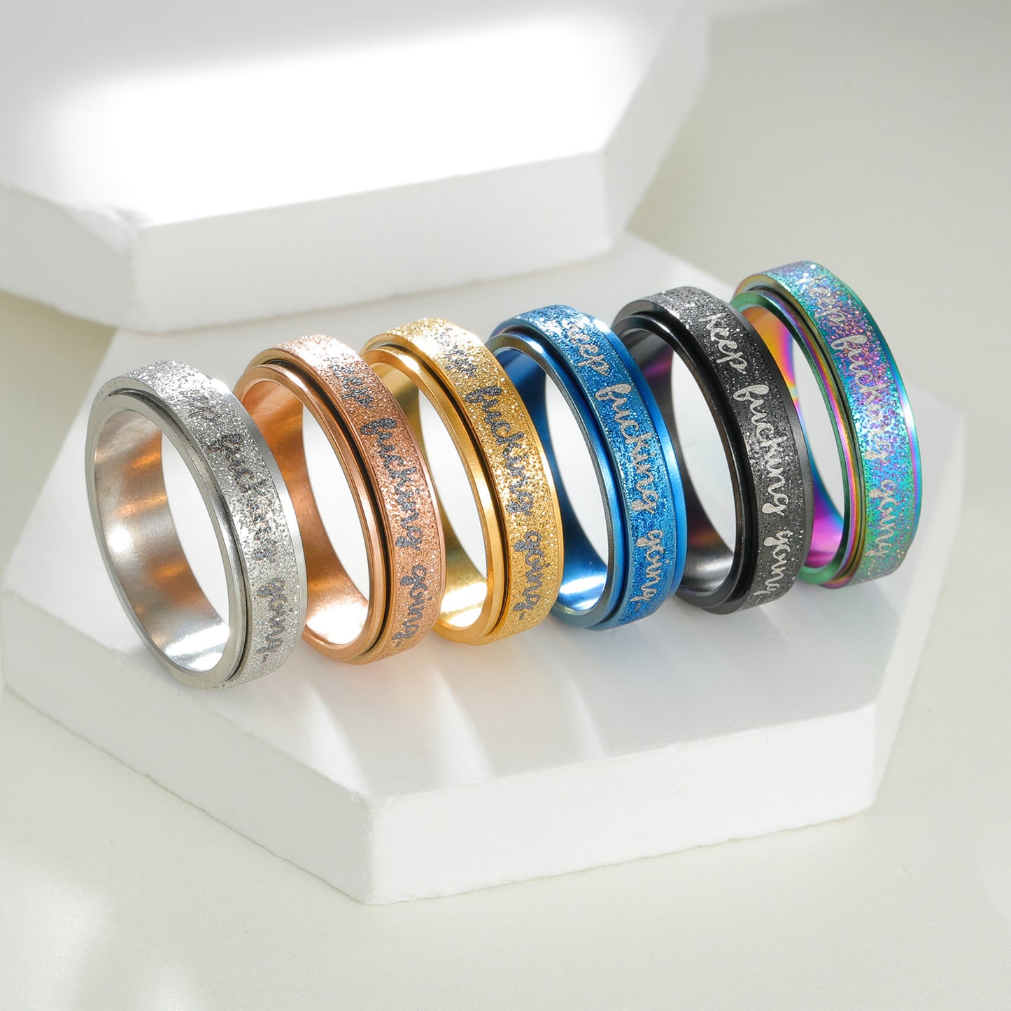 Planderful Collection Everyday Genie Rotatable Pearl Sand Titanium Steel Ring Unisex Durable For Men Women